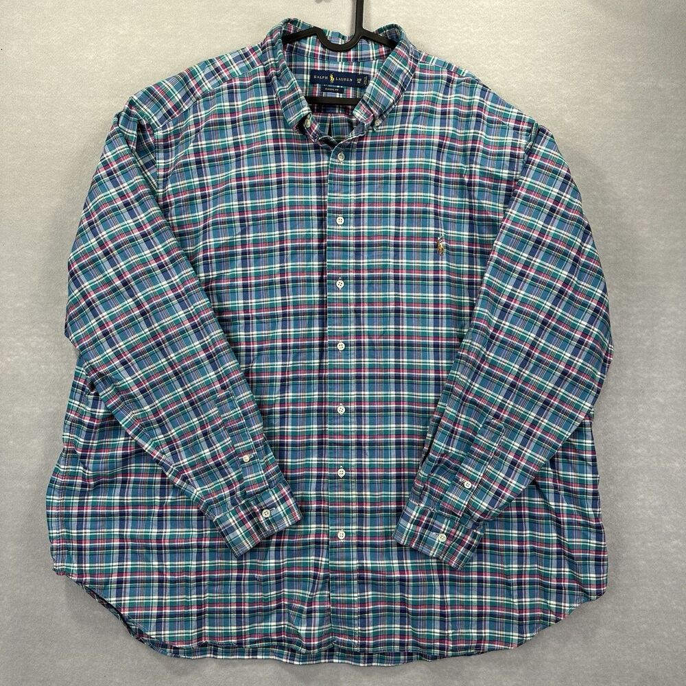 Ralph Lauren Men’s 3XB Classic Fit Plaid Long Sleeve Button Down Multicolor Logo